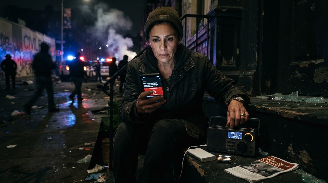 A radio and phone for official alerts during unrest