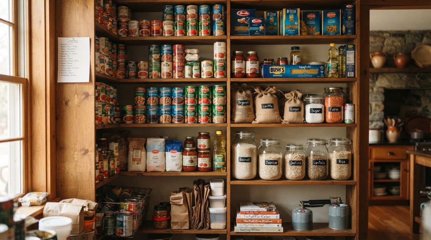 A pantry stocked for a supply disruption