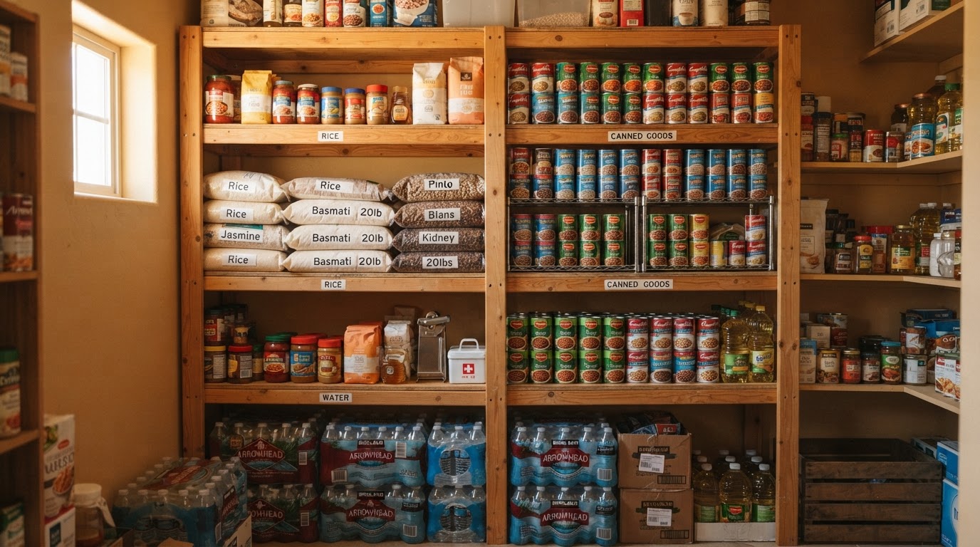 A pantry stocked for a supply disruption