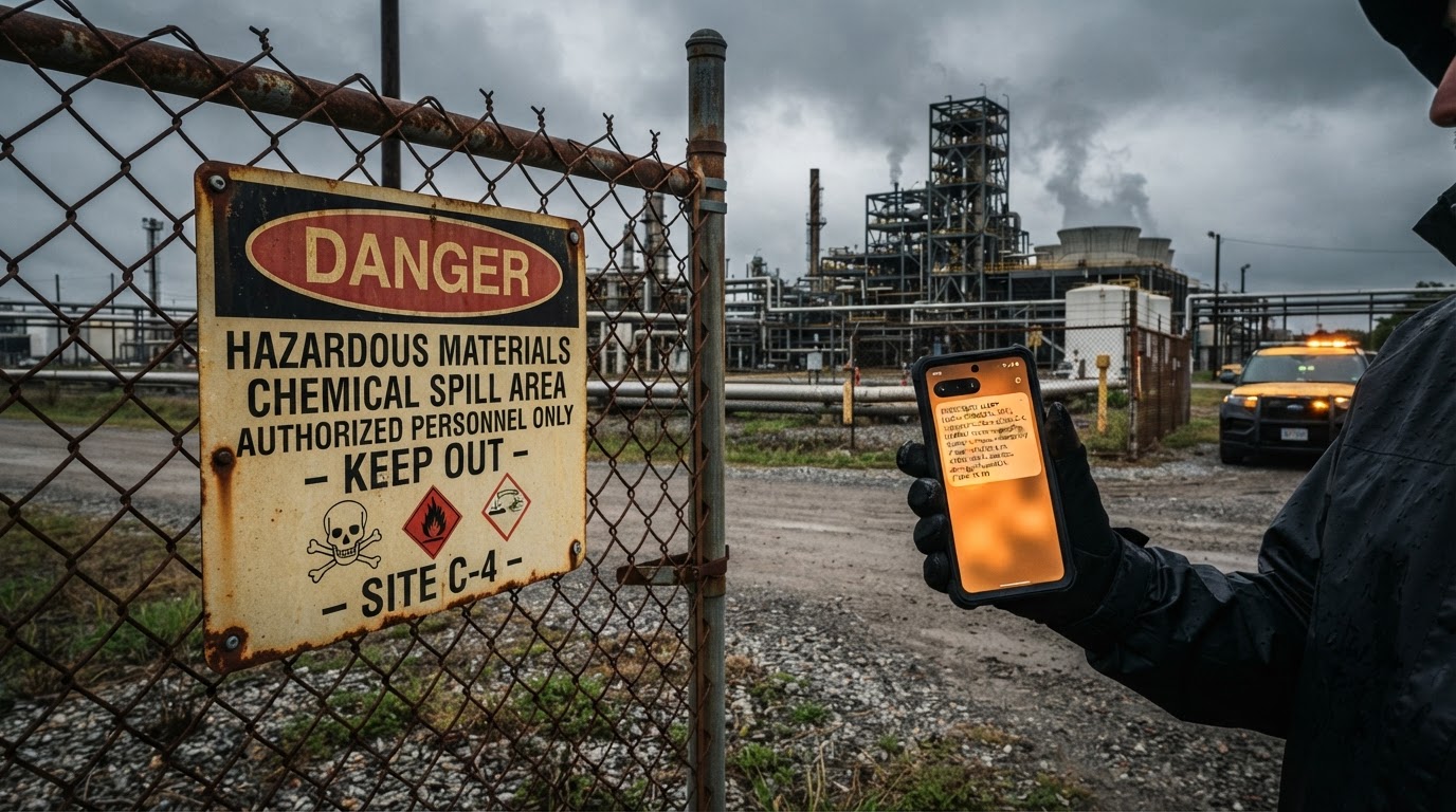 A hazmat warning and a weather radio for alerts