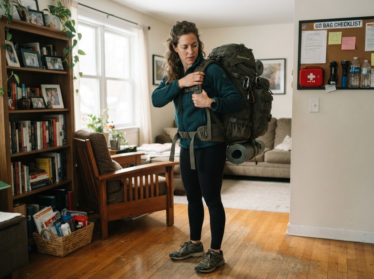 A household checking that their bags fit and are comfortable to carry.