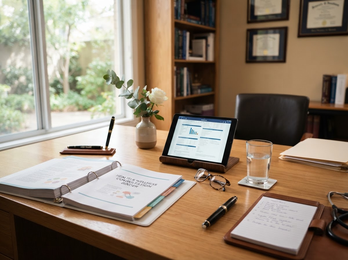 A compassionate consultation desk with care resources and materials.