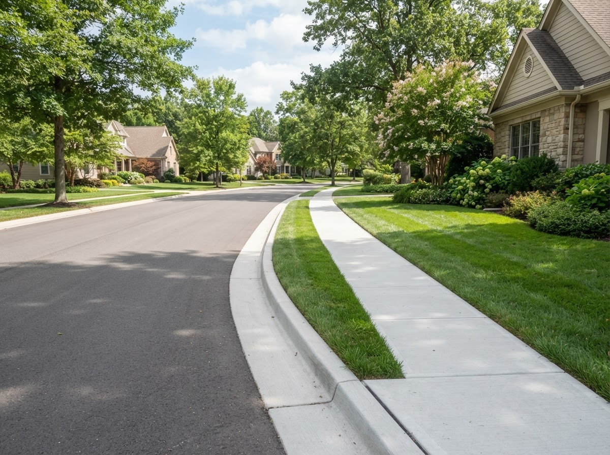 Clean residential curb with swept pavement after a haul