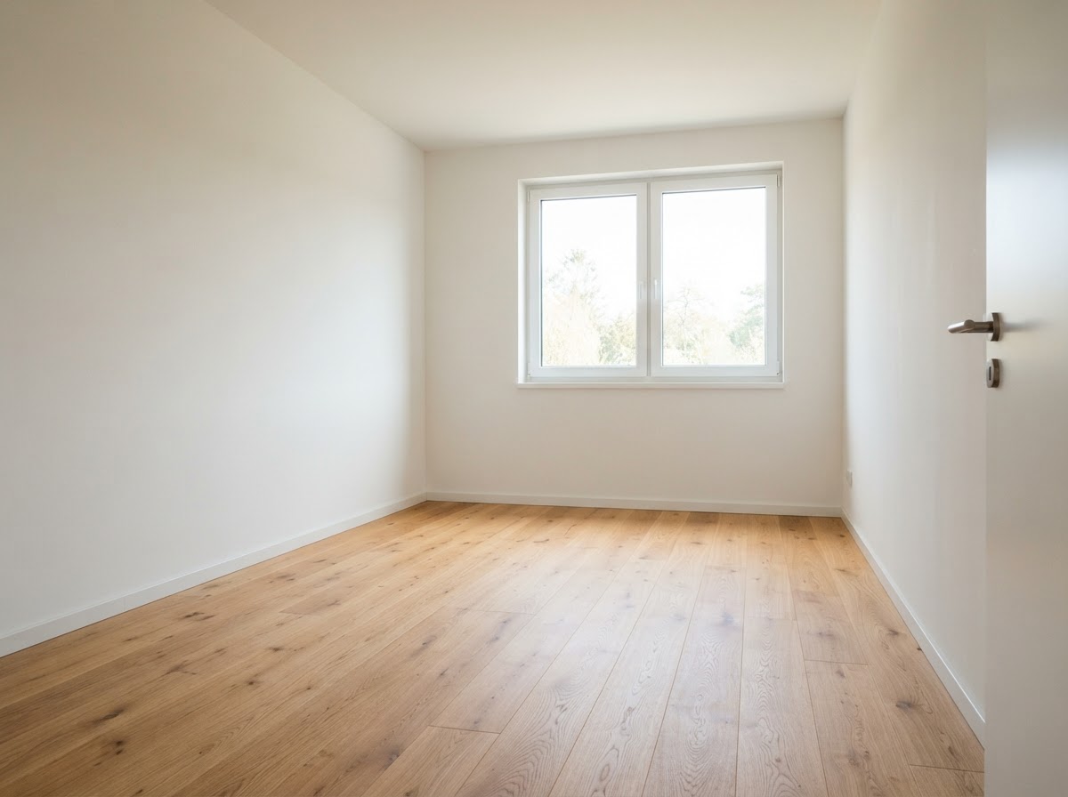 Empty room with freshly swept wood floor after a clean-out