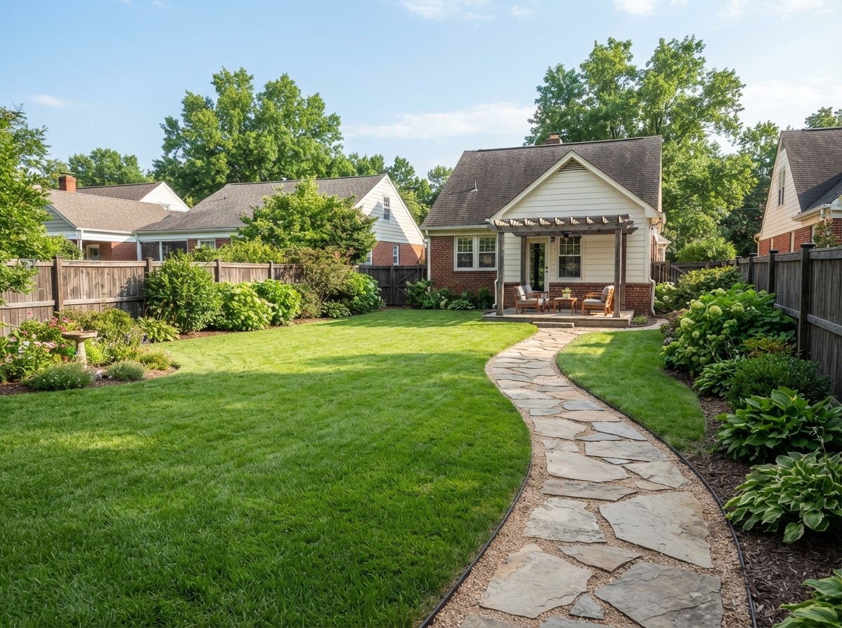 Cleared and tidy residential yard with trimmed lawn