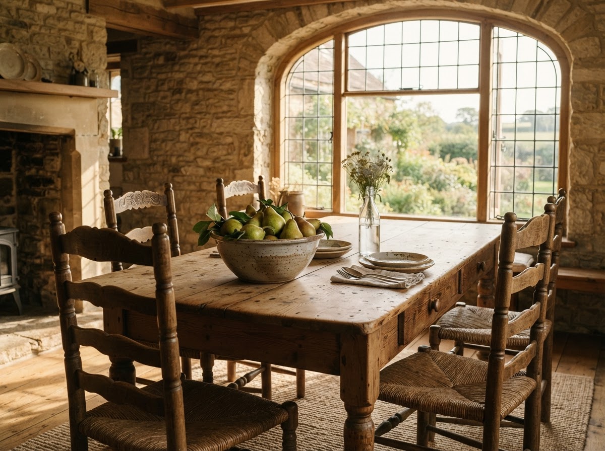 French Country Rustic Pine Farmhouse Table