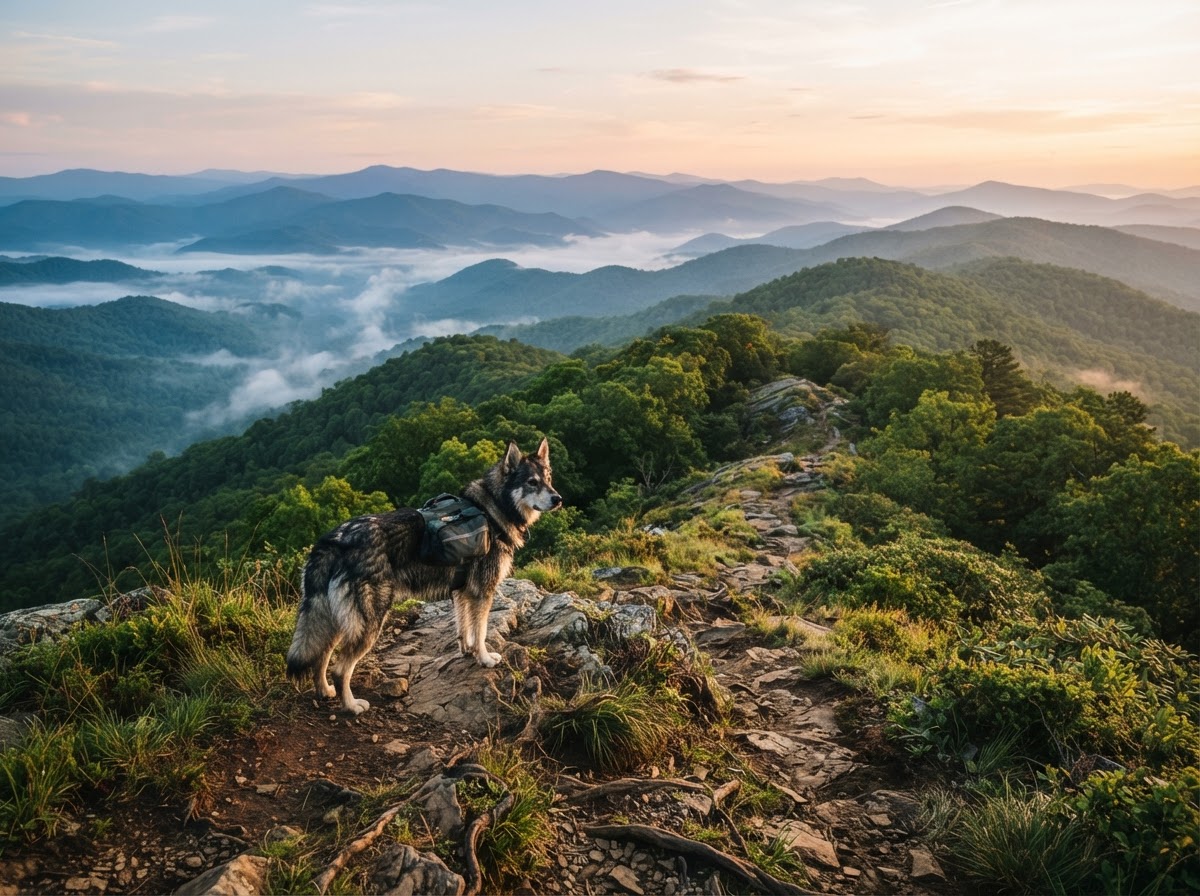 Andrew Johnson and River on a North Georgia ridge at dawn