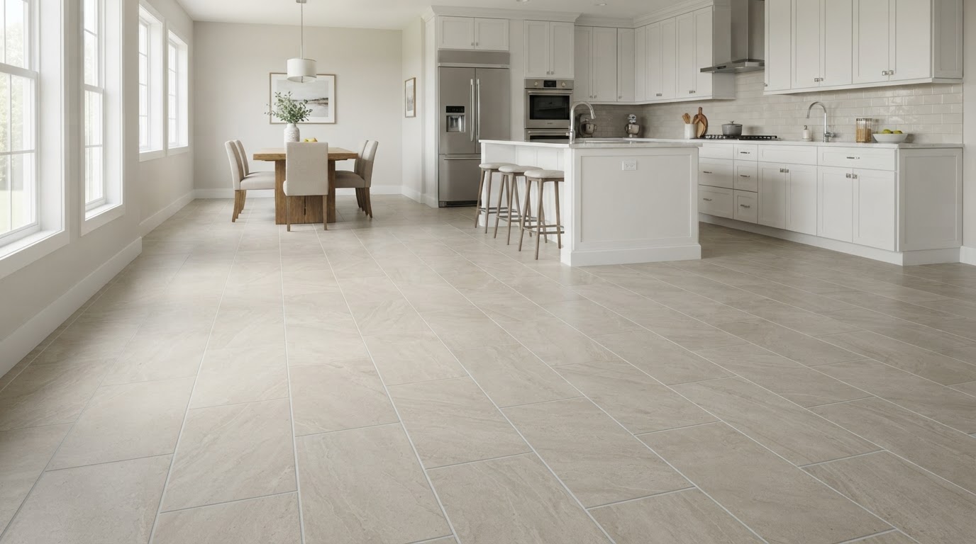 Tile flooring installation and replacement in Loxahatchee showing porcelain floor tile in a Florida residential interior