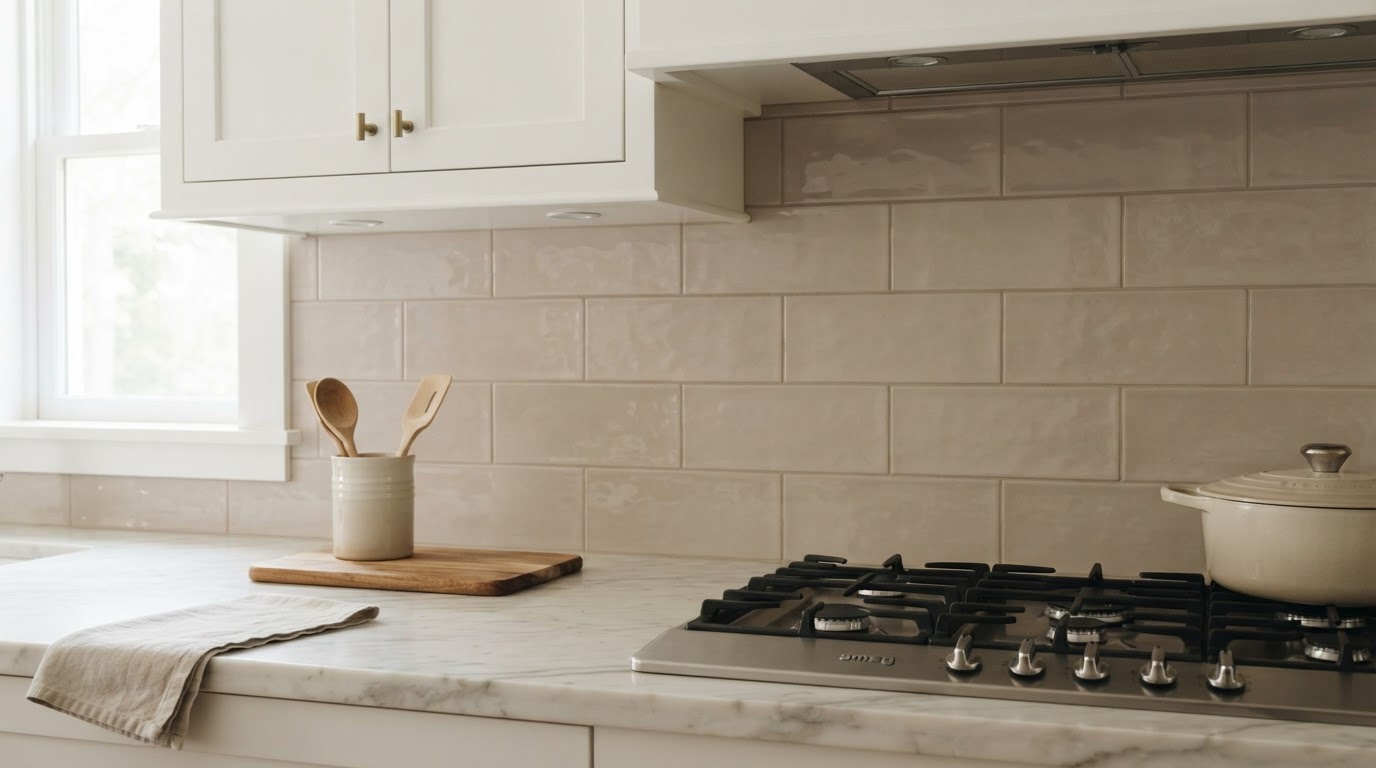 Backsplash and decorative wall tile installation in Loxahatchee showing a close-up of a professionally installed kitchen backsplash with clean grout lines