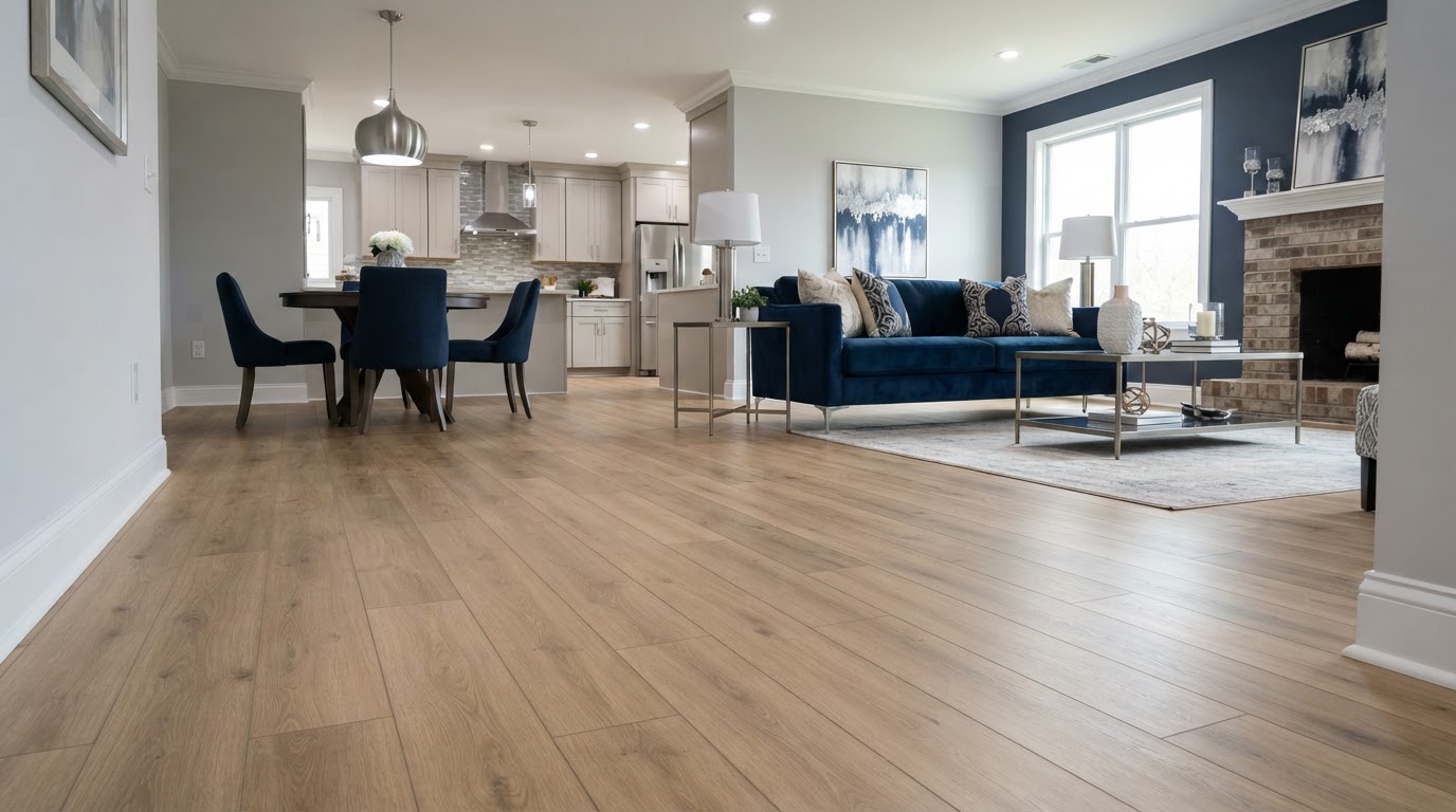 New flooring installed in a restored residential interior near Loxahatchee, Florida