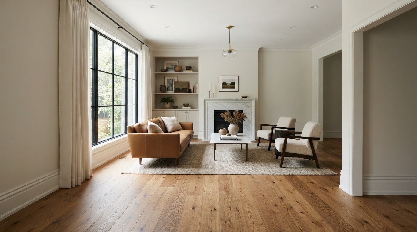 Hardwood and engineered wood flooring near Loxahatchee showing natural wood grain and wide-plank residential flooring