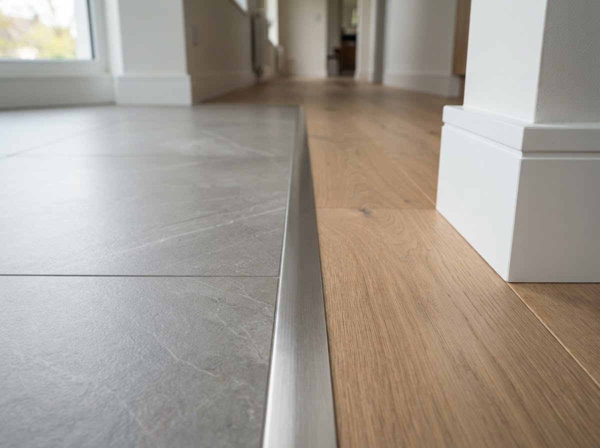 Craftsmanship flooring detail showing luxury vinyl plank wood floor installation and trim by IJC Floors Inc in Loxahatchee