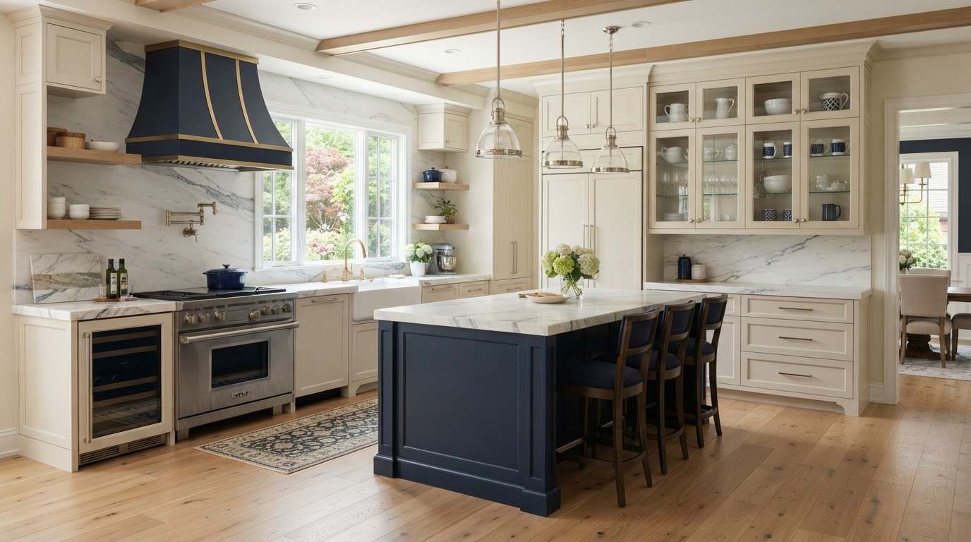 Updated kitchen cabinet doors and finishes with coordinated countertops and flooring near Loxahatchee, Florida