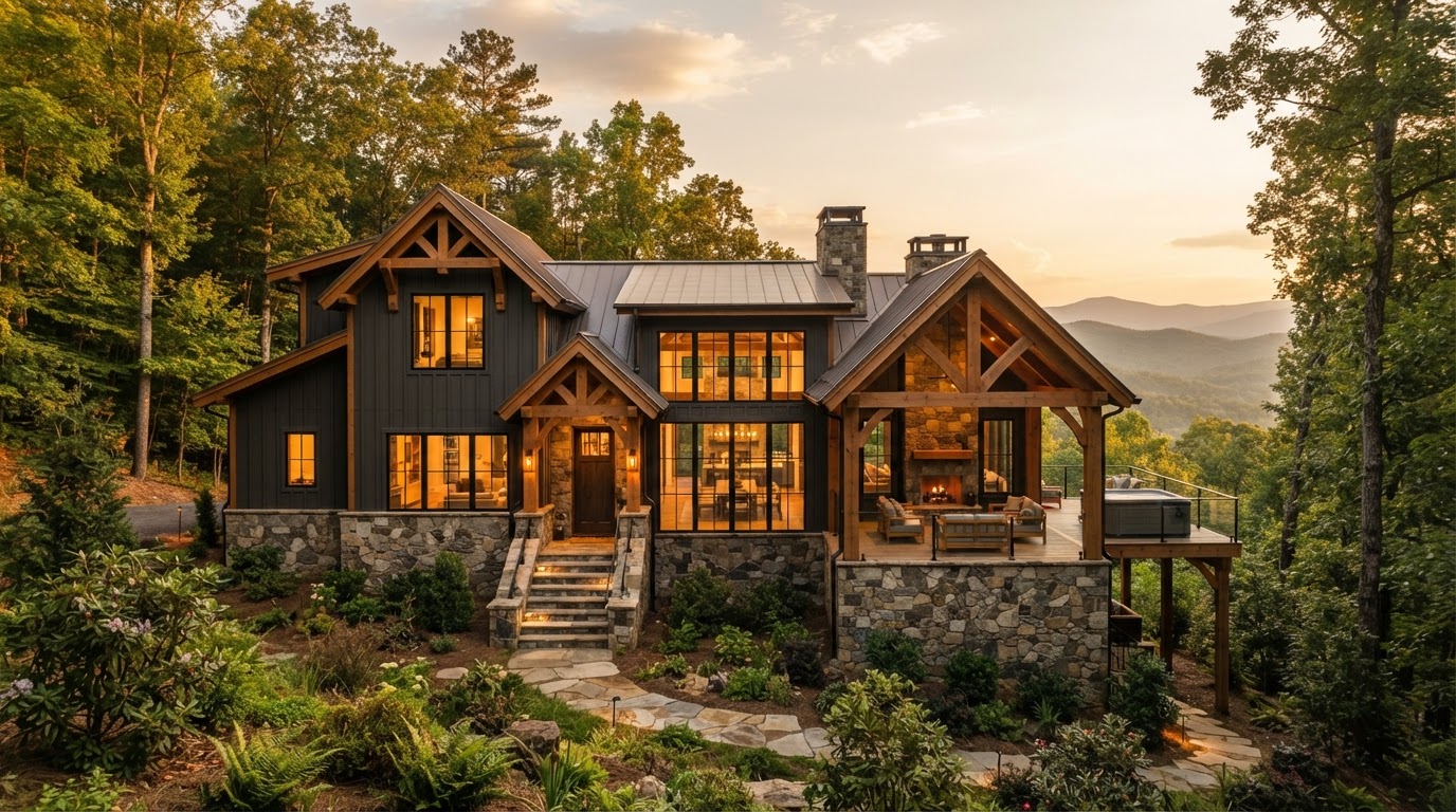 Mountain Valley Homes custom timber and stone residence in Blue Ridge Georgia