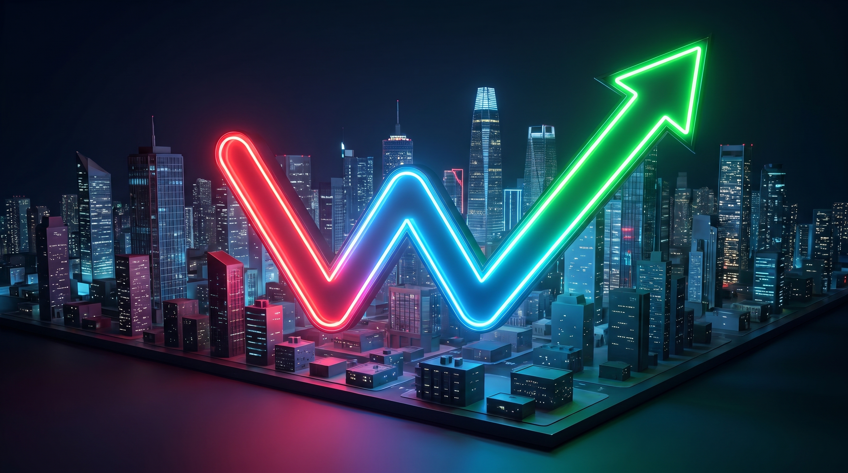 Watcha Building? Neon W City Skyline - Red Manual Bottlenecks to Green Growth