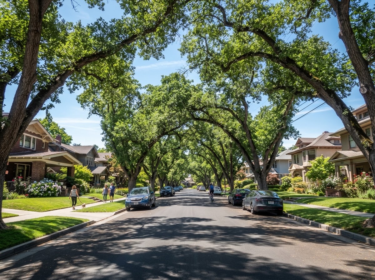 Sacramento California neighborhood tree lined street