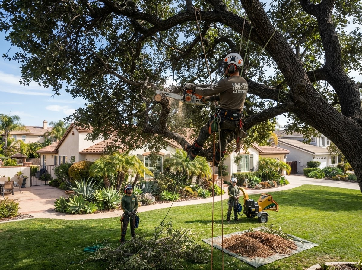 Oak tree canopy trimming in Sacramento