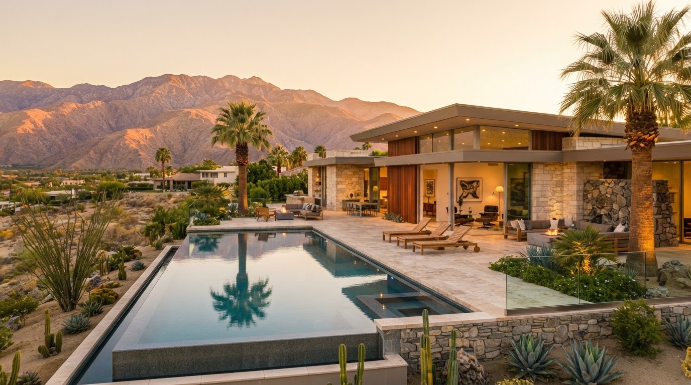 Luxury desert home in the Coachella Valley with pool and mountain views