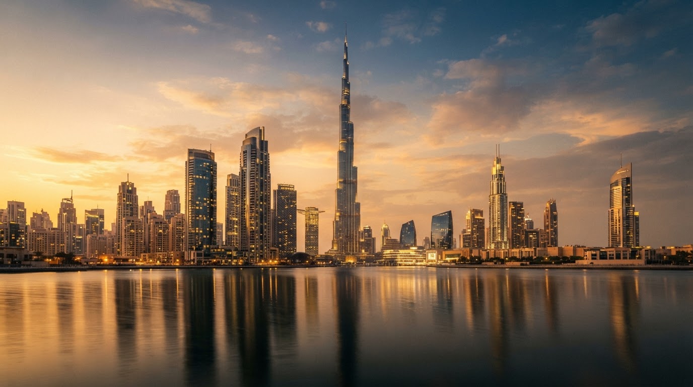 Dubai skyline at golden hour