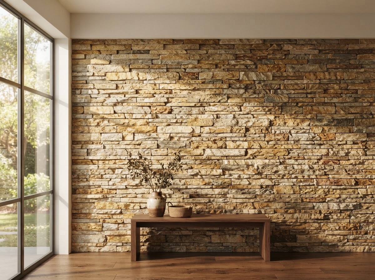 Stone feature wall and staircase tile installation, Anguilla