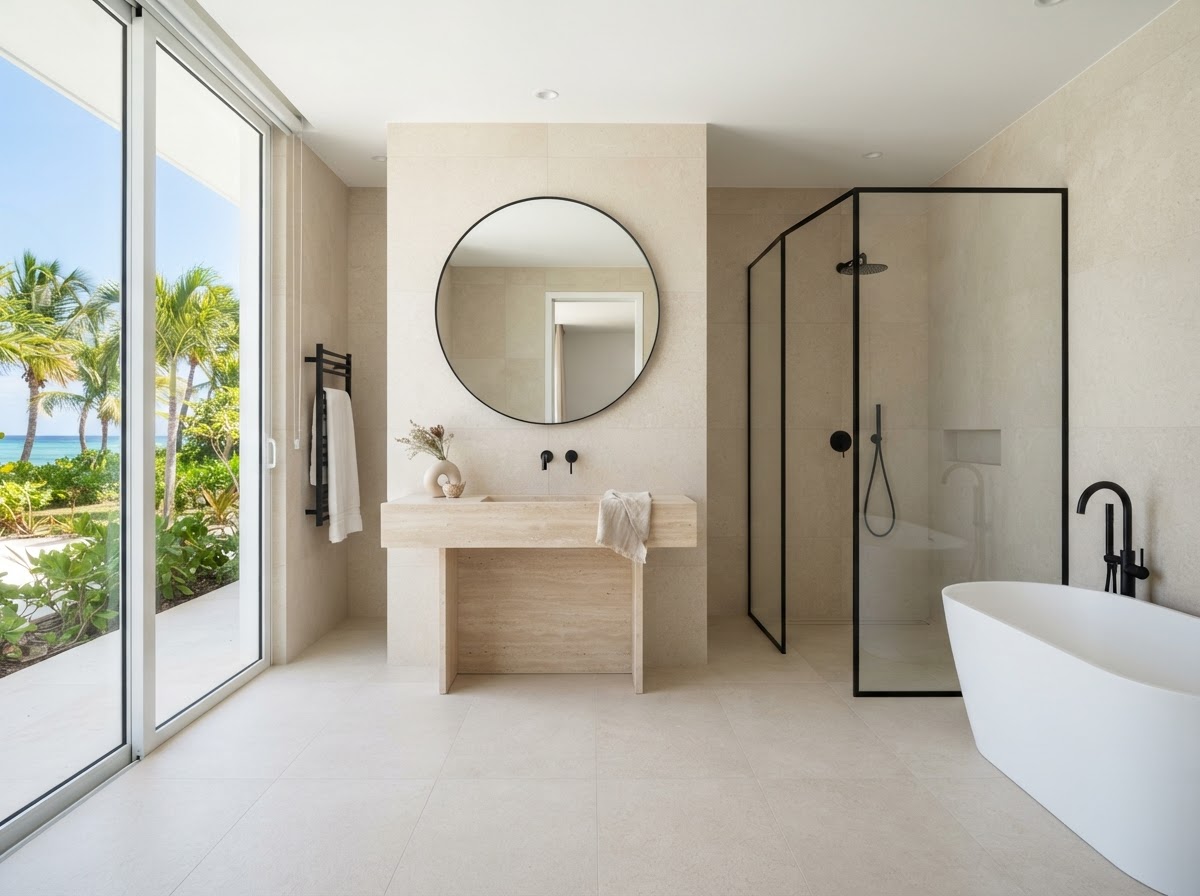 Bathroom tile and stone walls and floor, Anguilla