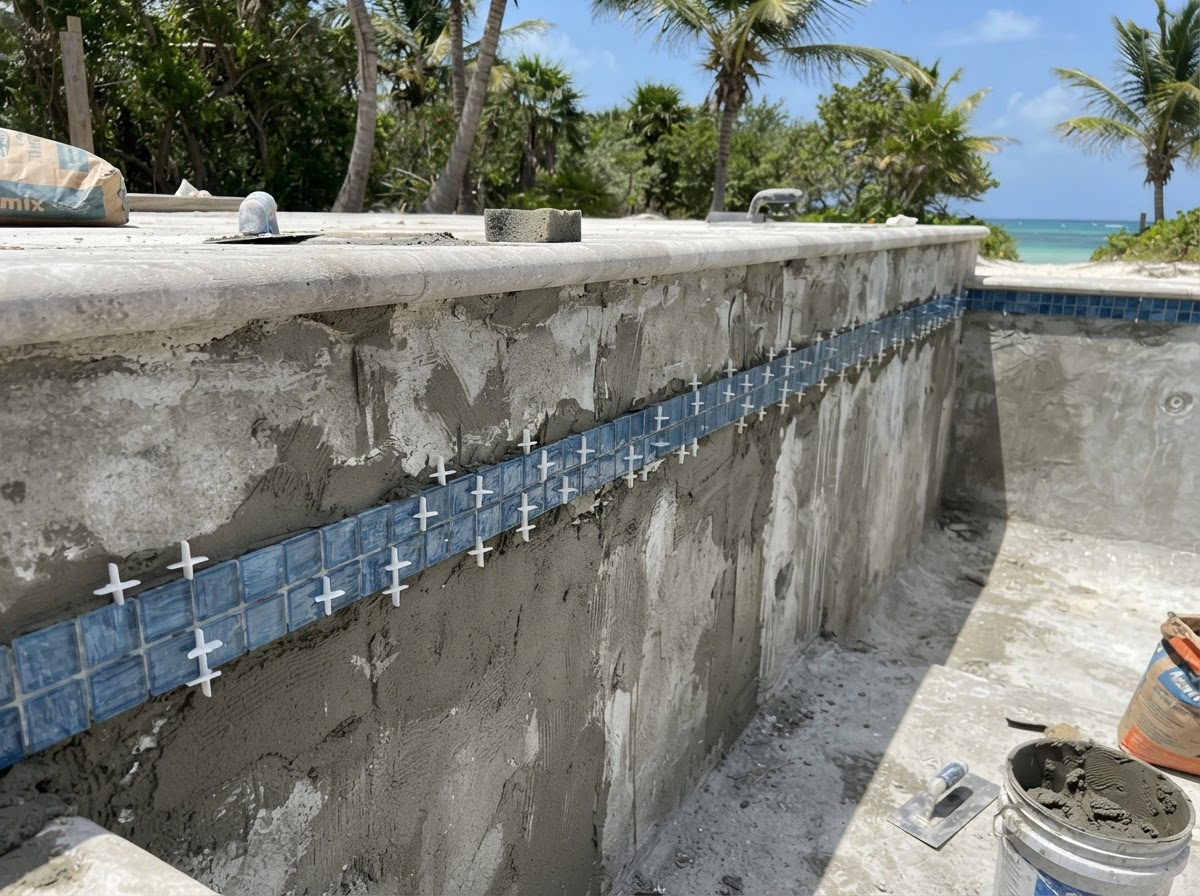 Work in progress: tile and stone installation in Anguilla
