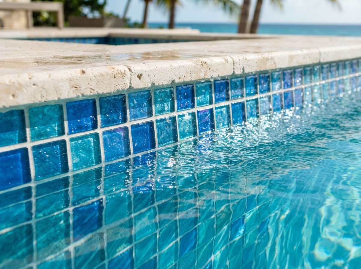 Glass tile for pools and waterline accents, Anguilla