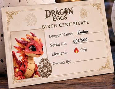 Dragon Eggs official antique birth certificate parchment