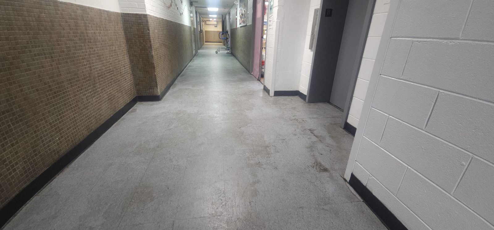 Commercial Facility Hallway - Heavy Wax Stripping to Gloss Finish