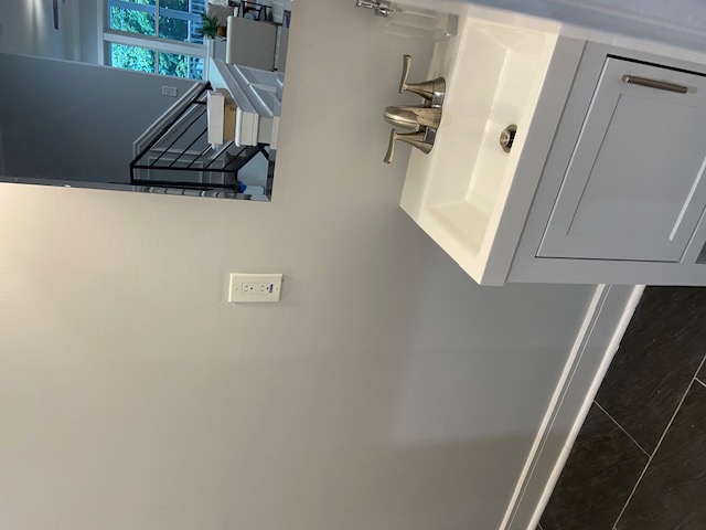Guest Bath Vanity Sanitizing & Gray Marble Tile Scrubbing