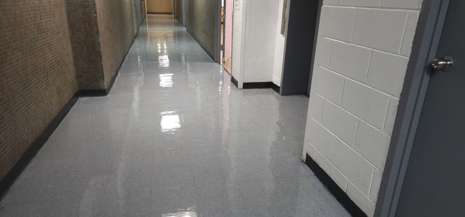 Commercial Facility Hallway - Heavy Wax Stripping to Gloss Finish