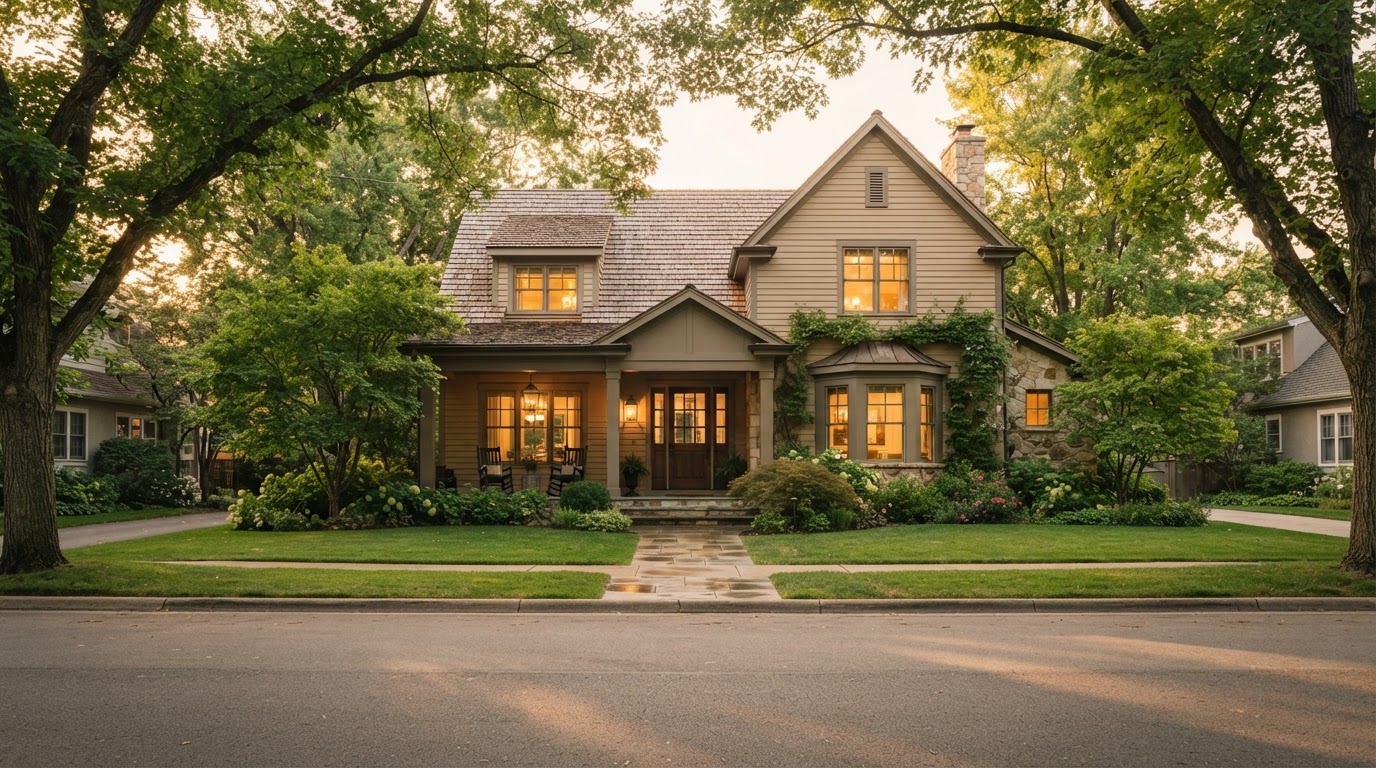 A warm family home at golden hour