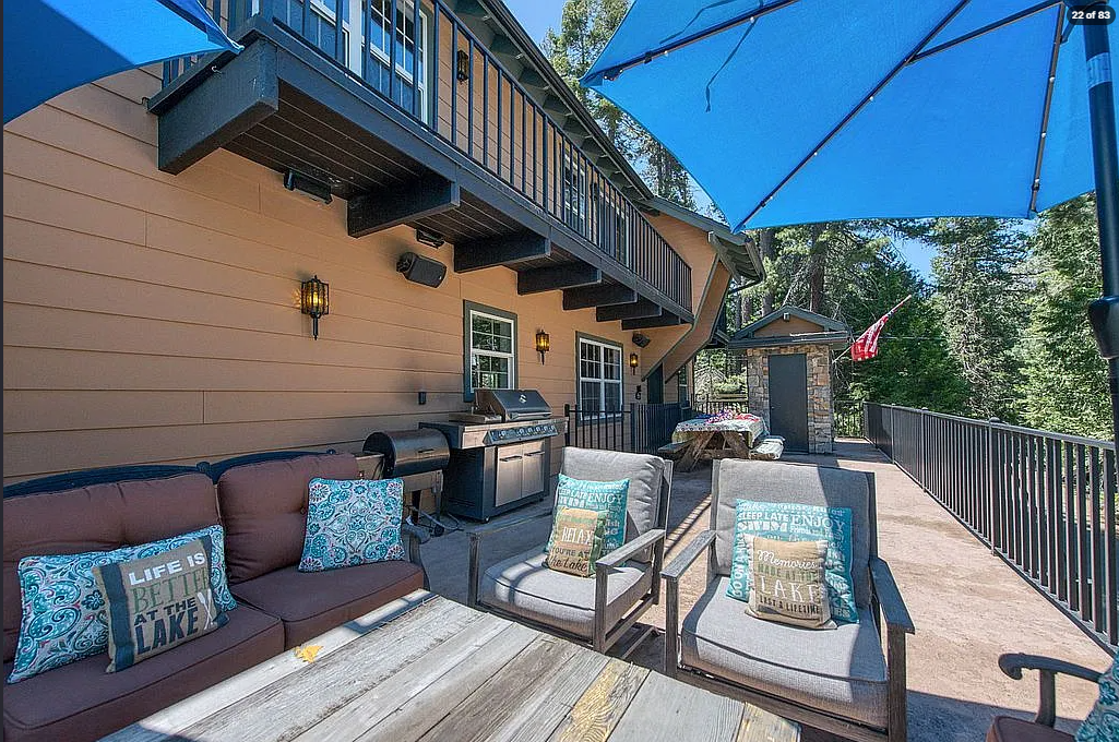 Subject property outdoor deck and living area at 44277 Lakeview Dr, Shaver Lake, CA 93664