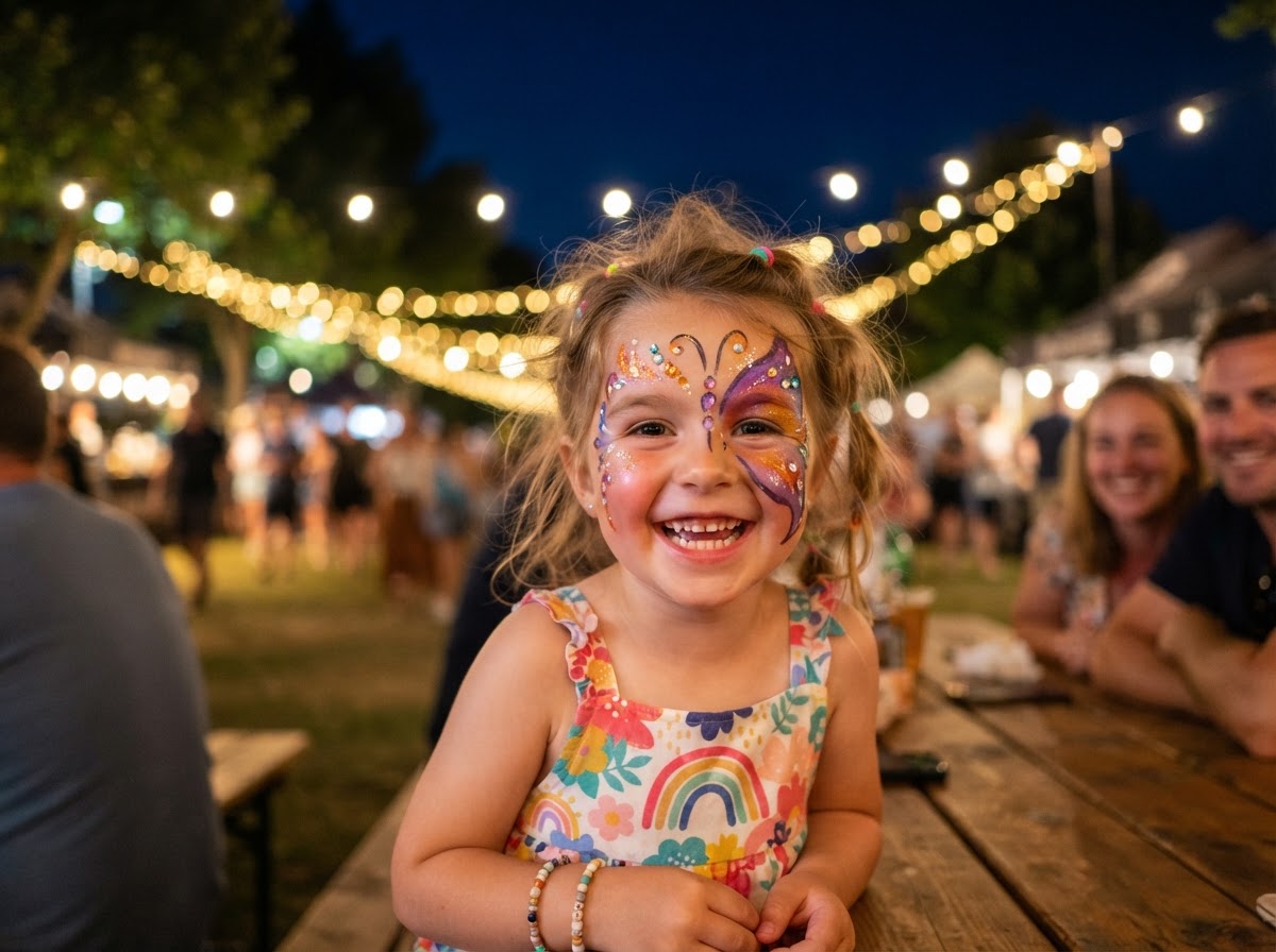 Conceptual illustration of a smiling child with colorful face paint