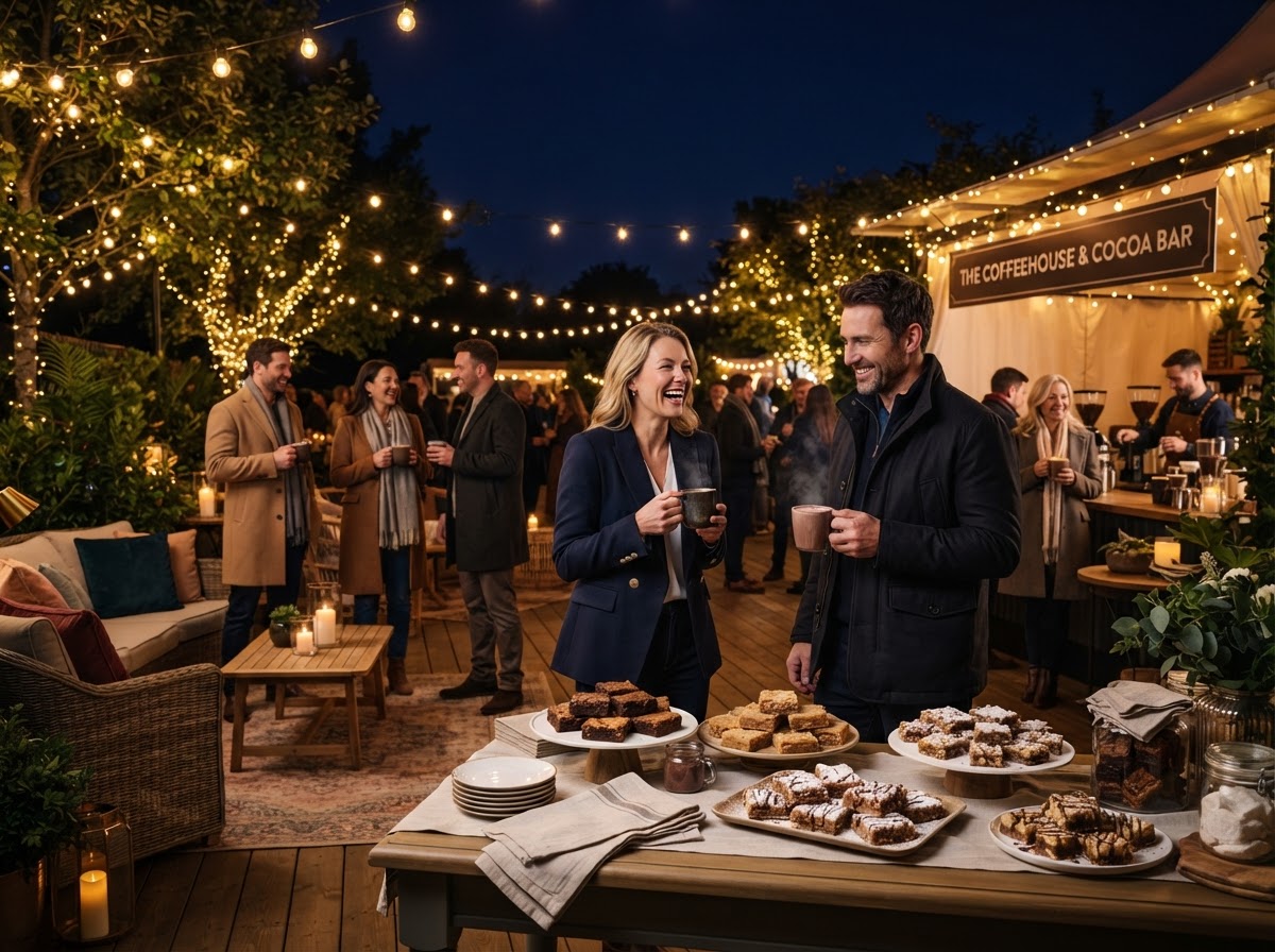 Conceptual illustration of a warm outdoor hospitality area for adults