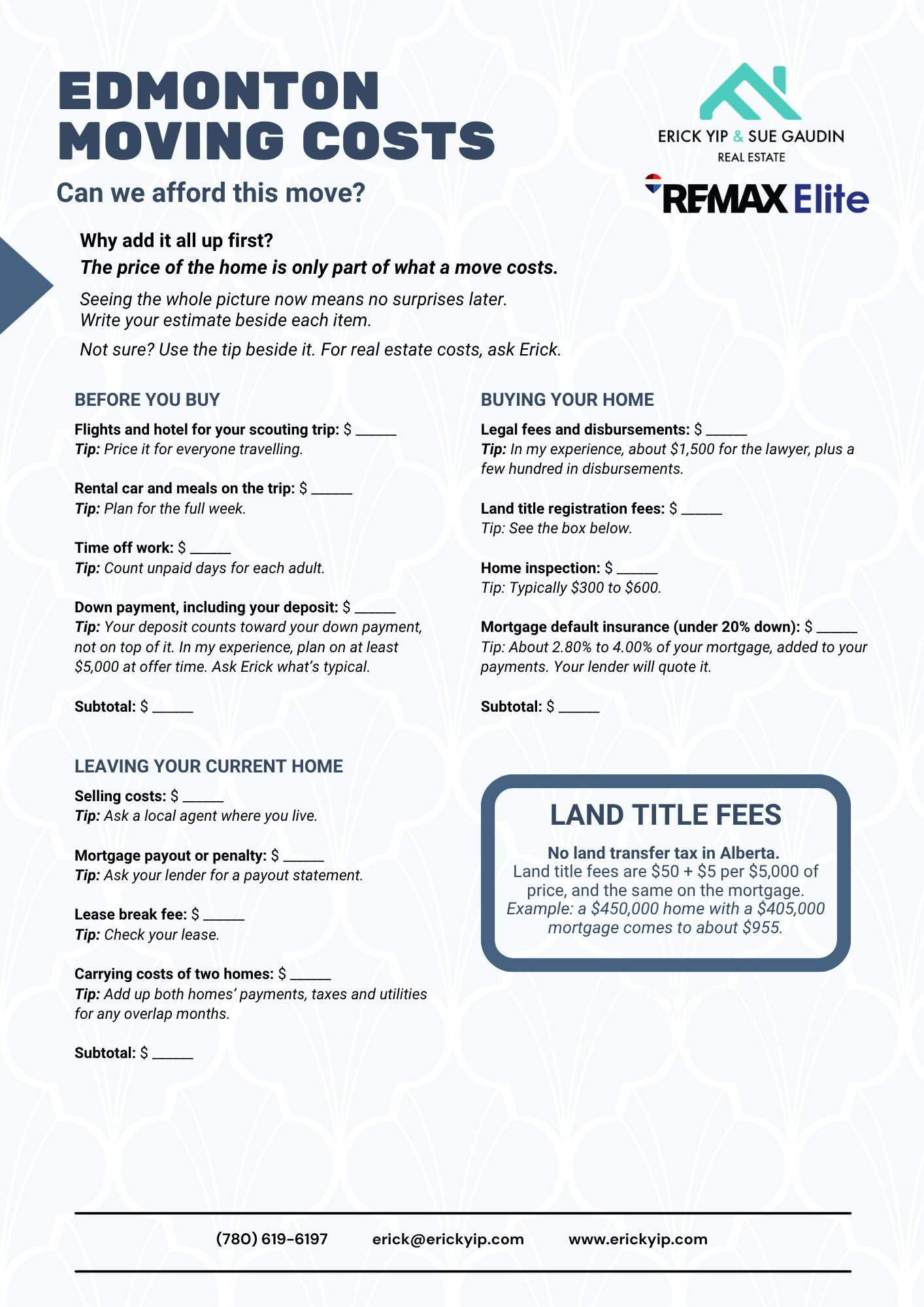 Edmonton Moving Costs Checklist Page 1