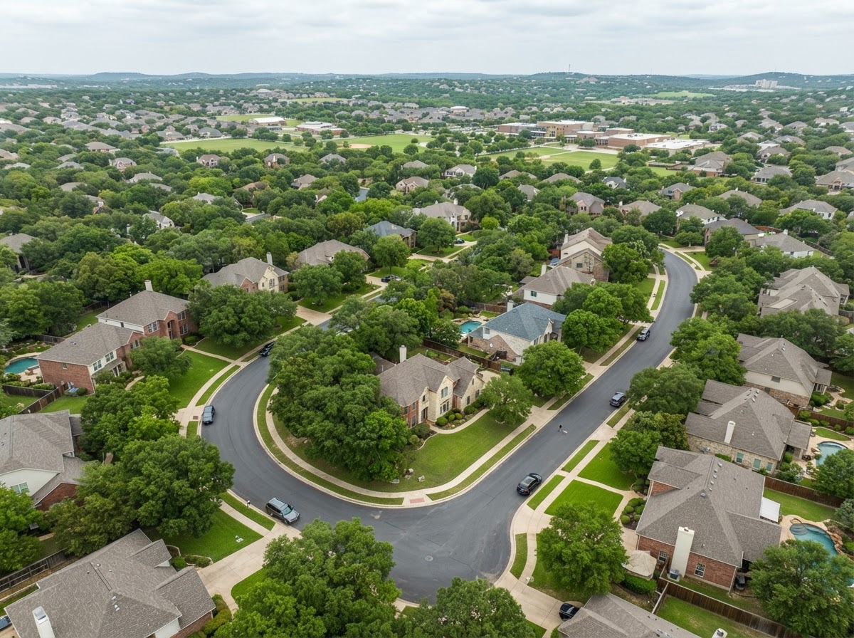 Illustrative residential street and development in a Texas growth market