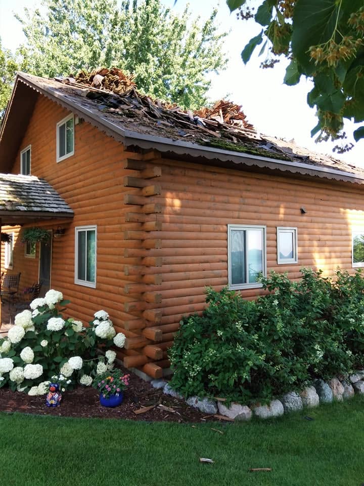 In-progress roofing tear off