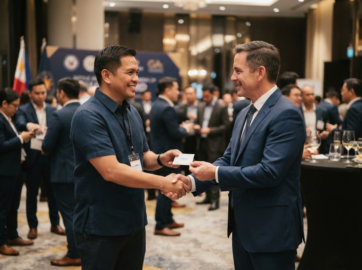 Filipino business networking event with MSME owners and corporate buyers exchanging contacts