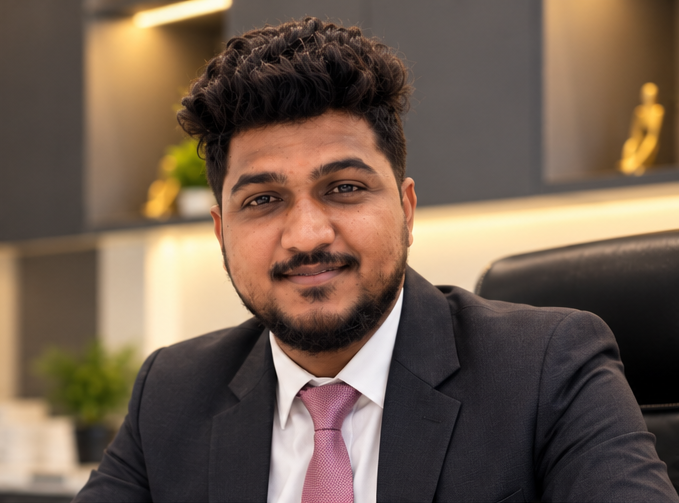 CA Akash Agarwalla working at his desk in the firm's office.