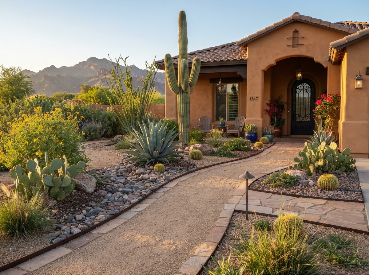 Lush desert oasis landscaping in Yuma, Arizona by Master Landscaping of Yuma