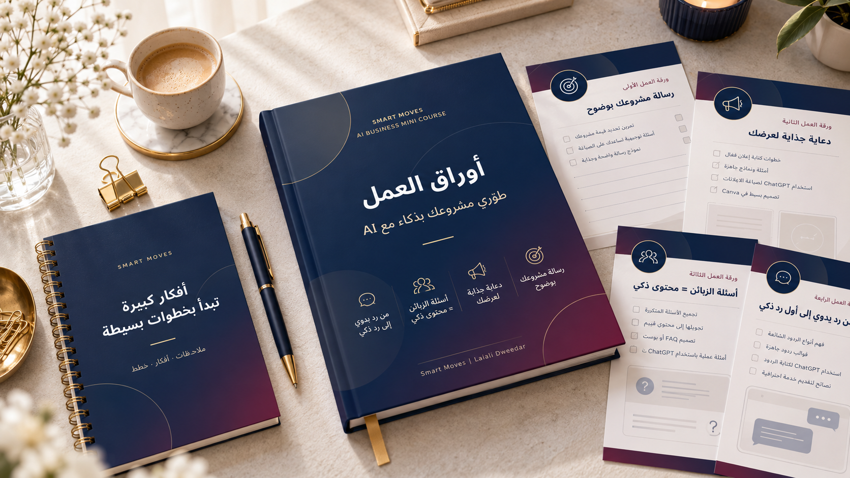 معاينة أوراق عمل الميني كورس على سطح كريمي دافئ