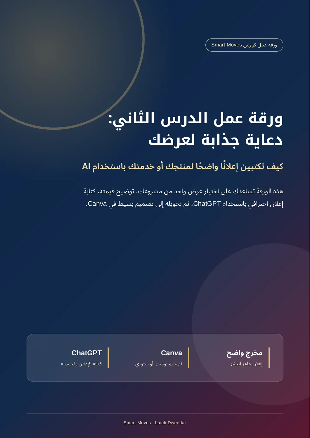 غلاف ورقة عمل الدرس الثاني: دعاية جذابة لعرضك