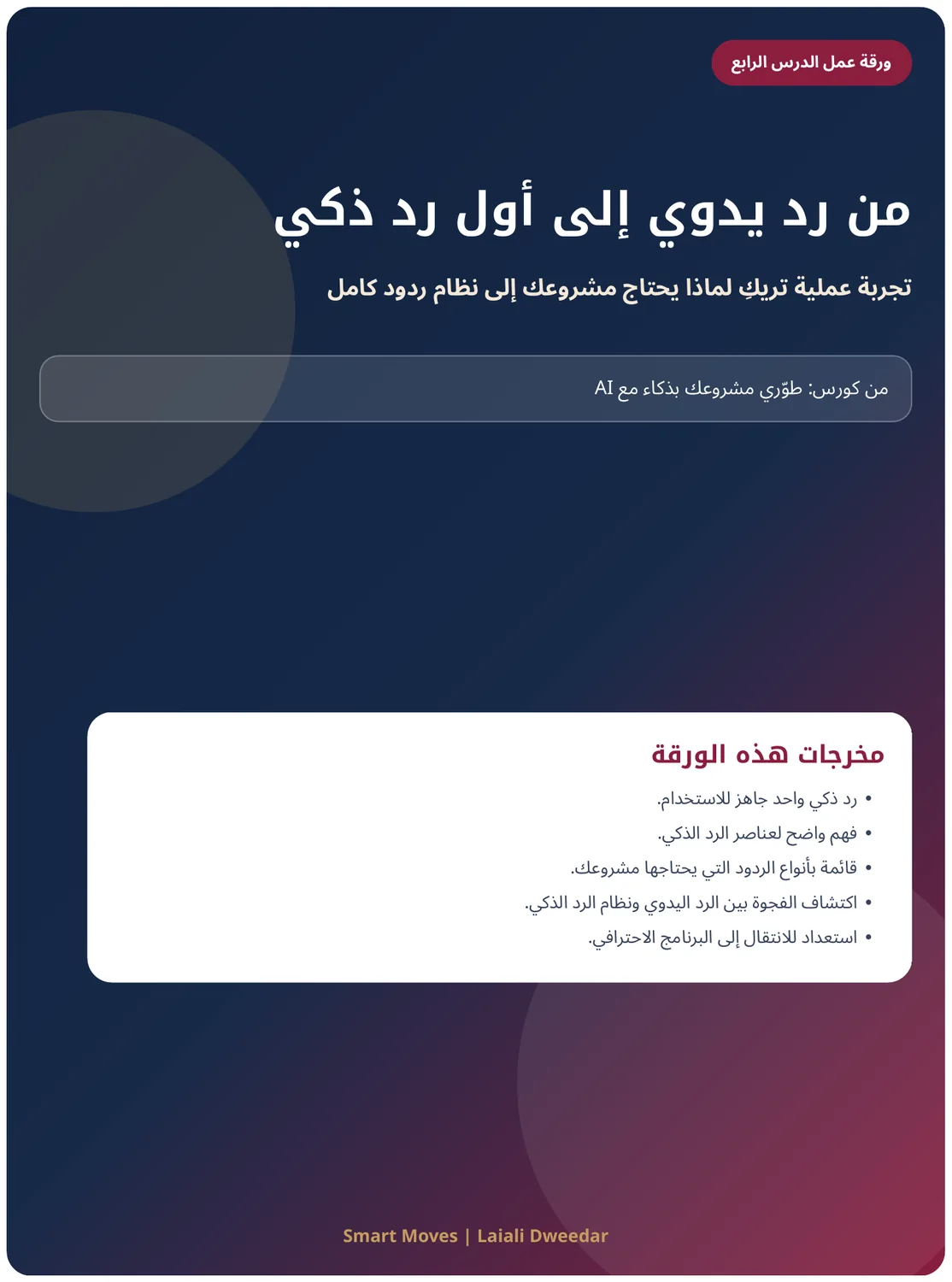 غلاف ورقة عمل الدرس الرابع: من رد يدوي إلى أول رد ذكي