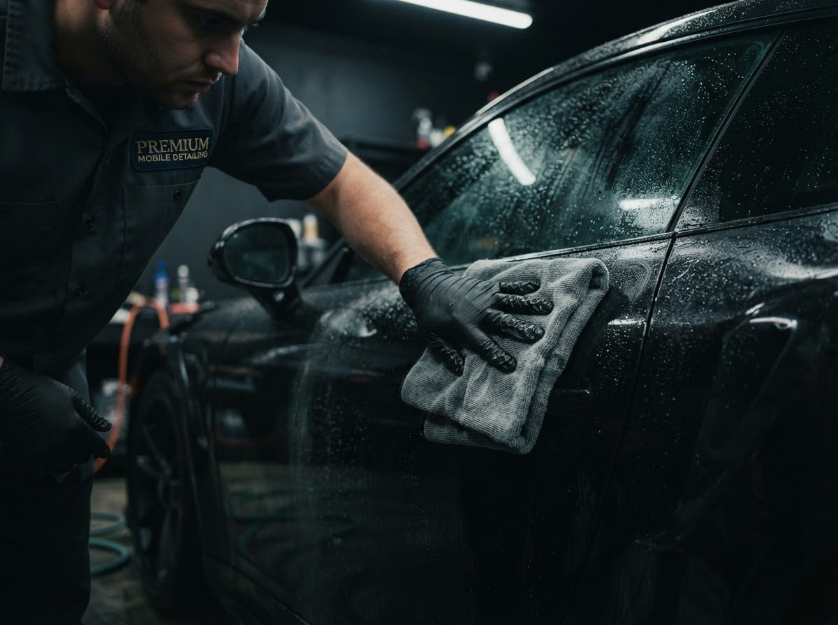 Heritos detailer hand-polishing a car exterior